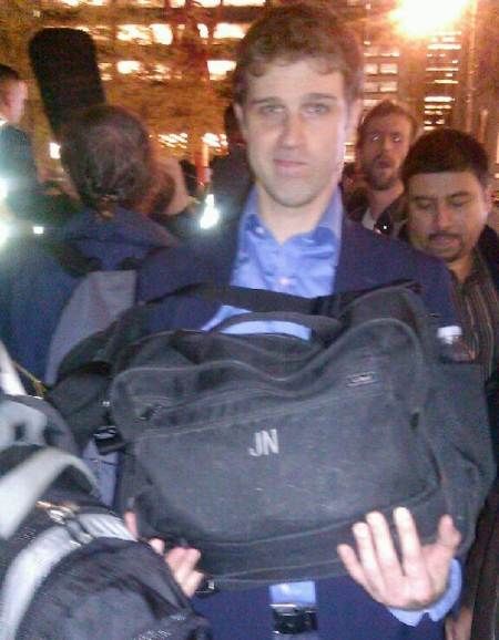 NYCLU: ""Pic: This guy just rejected. Look at his bag. Is that 'large' to you? #occupywallstreet #ows"
